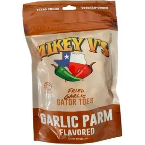 Mikey V's Garlic Parmesan "Gator Toes" - Deep Fried Garlic Snacks, Crunchy Cheesy Bites, 3.9 oz Bag, Savory & Bold Flavor, Portable Resealable Bag