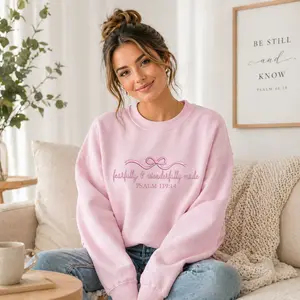 Pink Bow Embroidered Sweatshirt, Faith Based Apparel Gift