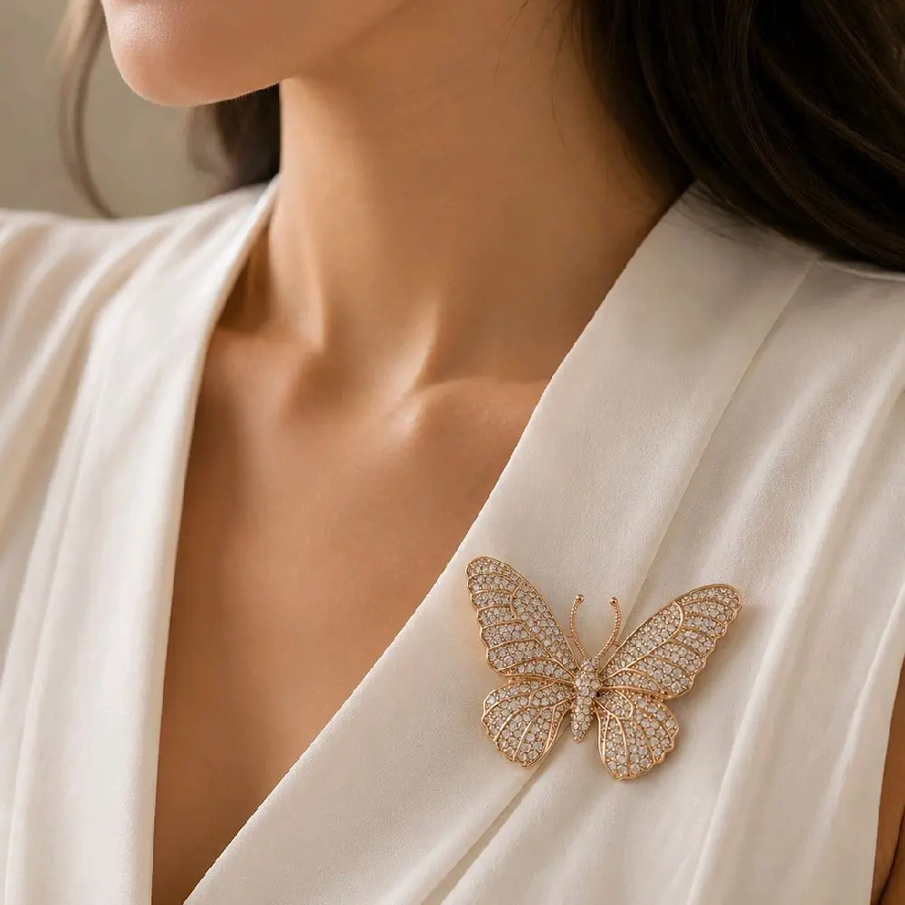 Elegant Butterfly Brooch with Rhinestones for Women's Fashion Accessory