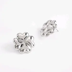 Nice & Bella Platinum Plated Earrings Flower Design with Rounded Petals Contemporary Versatile Style 4.4 cm x 4.4 cm
