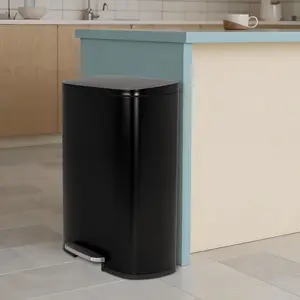 BestOffice 13 Gallon 50L Fingerprint Proof Stainless Steel Kitchen Garbage Can with Removable Inner Bucket & Hinged Lid Pedal Rubbish Bin for Home Office