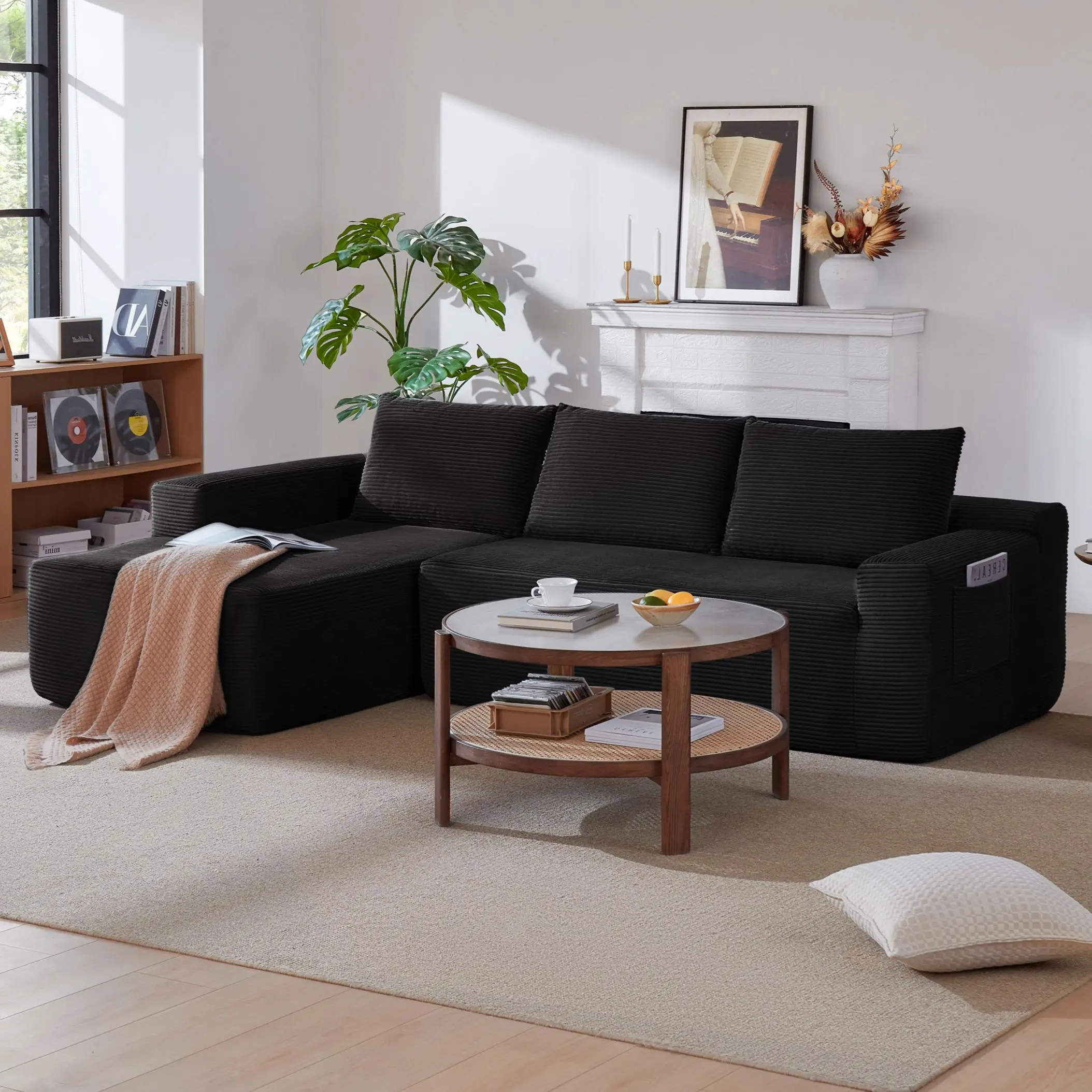 Budget-Friendly L-Shaped Modular Sectional Couch with Reversible Chaise, Corduroy Cloud Design, Spring Support Deep Seat, Unboxing-Ready Indoor Sofa for Living Room Apartments