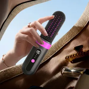 Cordless Hair Straightener Brush, Portable Hot Brush for Quick Hair Touch-Ups Anywhere, Ionic Ceramic Heating Brush with Auto Shut-Off and Travel Storage Pouch