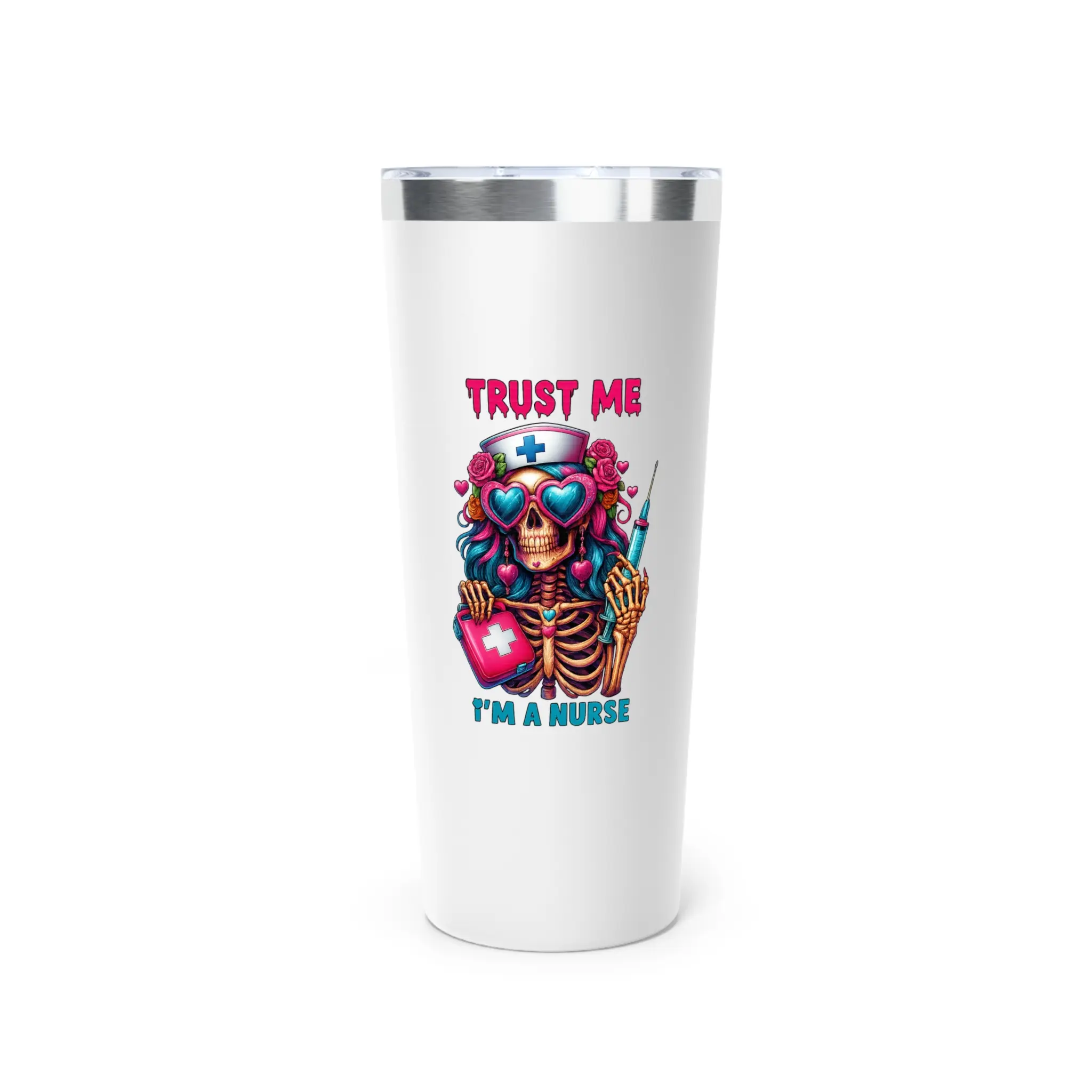Funny Nurse Halloween Copper Tumbler, 22oz Insulated Travel Mug, Coffee Cup, Isolated Coffee Cup for Gifts