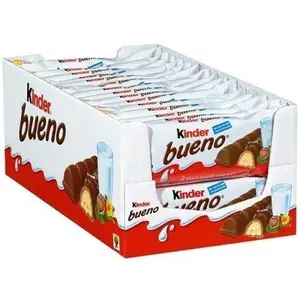 Kinder Bueno Milk and Hazelnut Cream Candy Bar Packs 2 Individually Wrapped Bars Per Pack Perfect Valentine's Day Gifts for Kids, hazelnut,milk chocolate, 30 Count