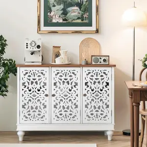 PHIVILLA Accent Cabinet with Doors - Buffet Sideboard Distressed Cupboard for Living Room/Dining Room/Hallway, Blue Storage Cabinet