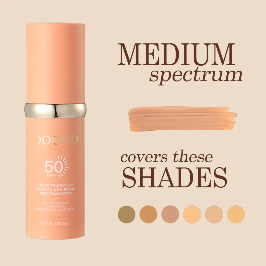 DOOOD 4-in-1 Luxury Bionic Foundation - SPF 50 Sun Protection - Waterproof and Sweatproof - Suitable for Sports and Dance - Light Coverage - Perfect Gift