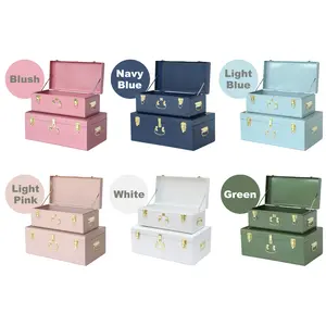 Set of 2 Keepsake Storage Trunks - Lockable Metal Memorabilia Box  for Precious Items Gifts Wedding DIY Home Decor Organiser
