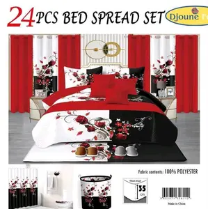 Djoune 24 Piece Bed Spread Set Fabric 35cm Fitted Sheet Made in China