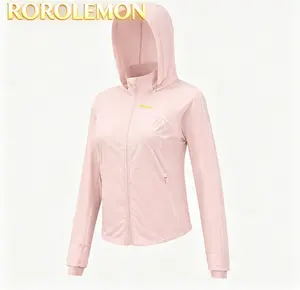 Slim Fit Lightweight Hooded Windbreaker, Women’s Full-Zip Quick-Dry Sun Protection Jacket with Zipper Pockets, Breathable Packable Outdoor Jacket for Running & Casual Wear
