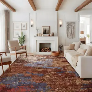 8x10 Washable Modern Decorative Area Rug, Abstract Low-Pile Accent Carpet with Non-Slip Backing, Colorful Throw Rug for Bedroom, Living Room