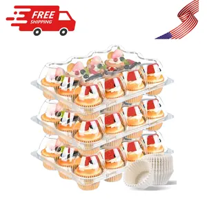 Plastic Cupcake Containers 12 Count (12 Sets), Stackable Cupcake Boxes Holders