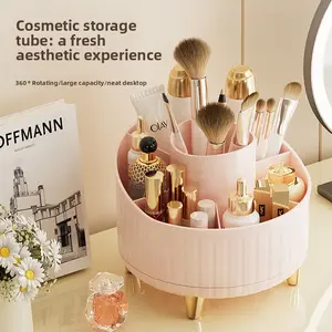 High-Grade Rotatable Vanity Organizer - Dustproof Makeup Brush Holder Cosmetics Storage Bucket for Desktop