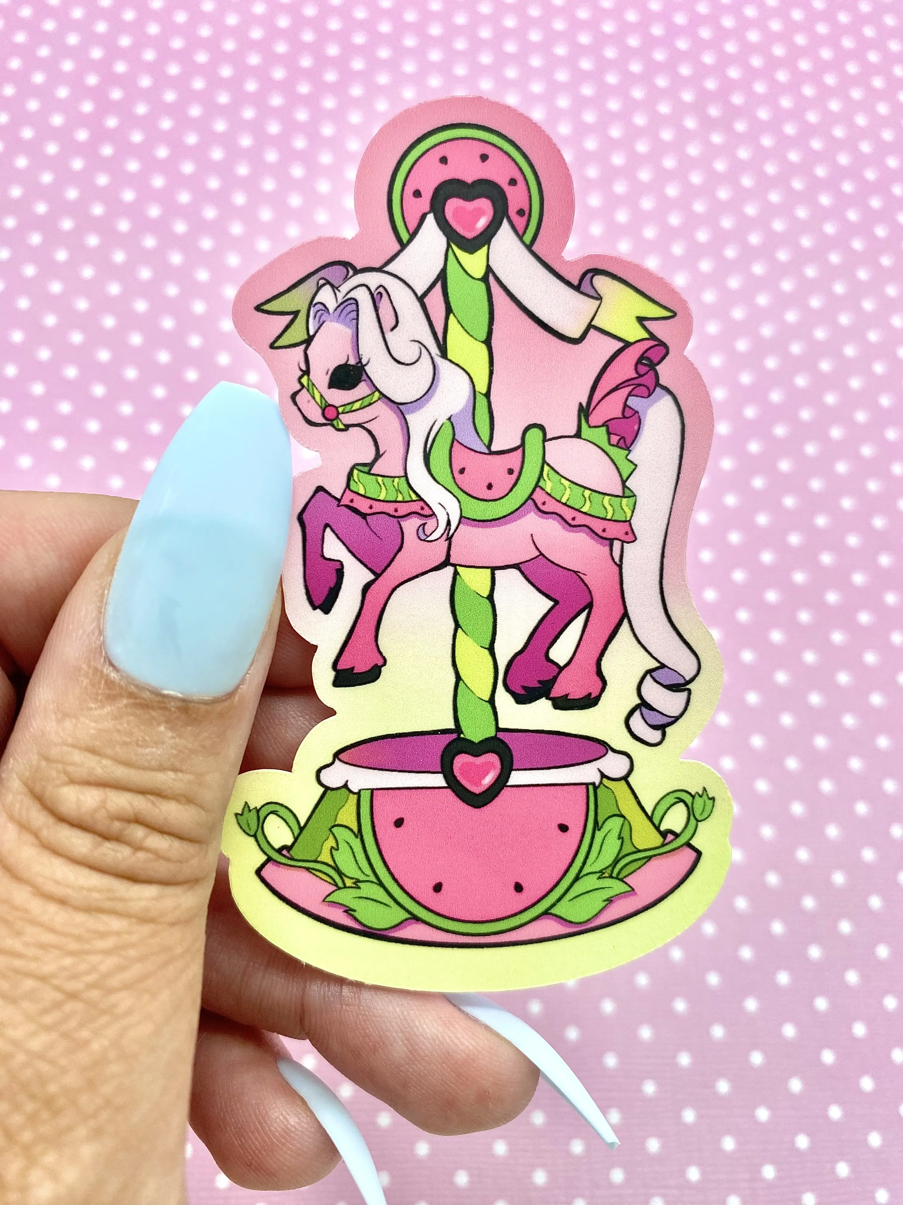 Watermelon Carousel Sticker - Durable Waterproof Vinyl Design 3.5x2 Inches Handmade Unique Art for Laptops Flasks Binders or Skateboards