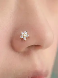 Women's Fashion Five-Petal Flower Synthetic Zircon Nose Stud Nose Ring, Nose Piercing Jewelry, Vintage Elegant Style Unisex Accessory, Perfect for Daily Wear Party Gift, Vintage Body Jewelry