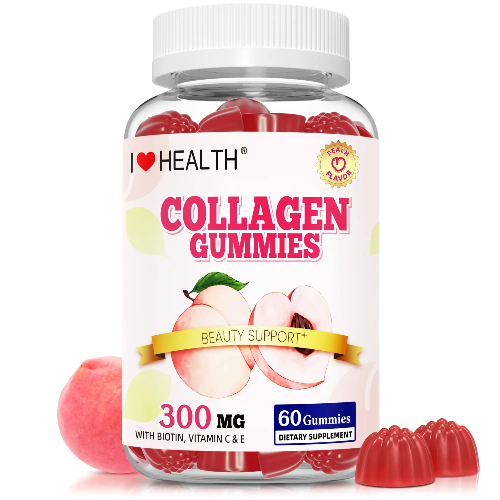 I Love Health Collagen Gummies with Biotin, Vitamin C & E – 300mg Collagen + 100mcg Biotin per Serving – Supports Hair, Skin & Nails – 60 Gummies (Fish-Derived) – Made in cGMP Facility, 3rd Party Tested