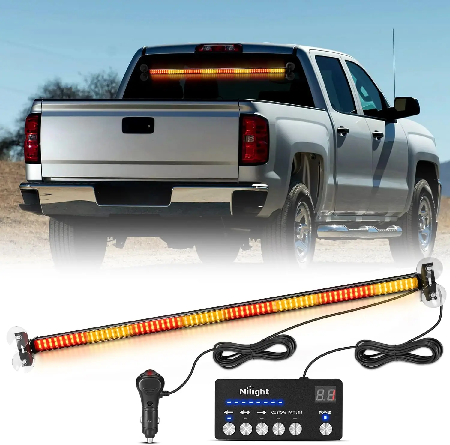 Nilight 144LED Traffic Advisor Strobe Light Bar Kit, Auto Accessories with Controller, Amber-Red Hazard Lights, Interior Front/Rear Windshield Flasher for Plow Trucks, Construction Vehicles, Strobe Light Kit