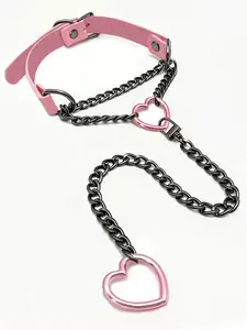 Halloween Punk Gothic PU Leather Fashion Necklace, Daily Festival Party Clothing Decoration, Halloween Neck Jewelry, Heart Style Choker