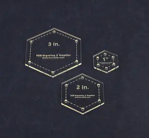 Hexagon Quilt Templates. 1/8 Inch 1, 2, 3 Inches - Clear w/Guide Line Holes