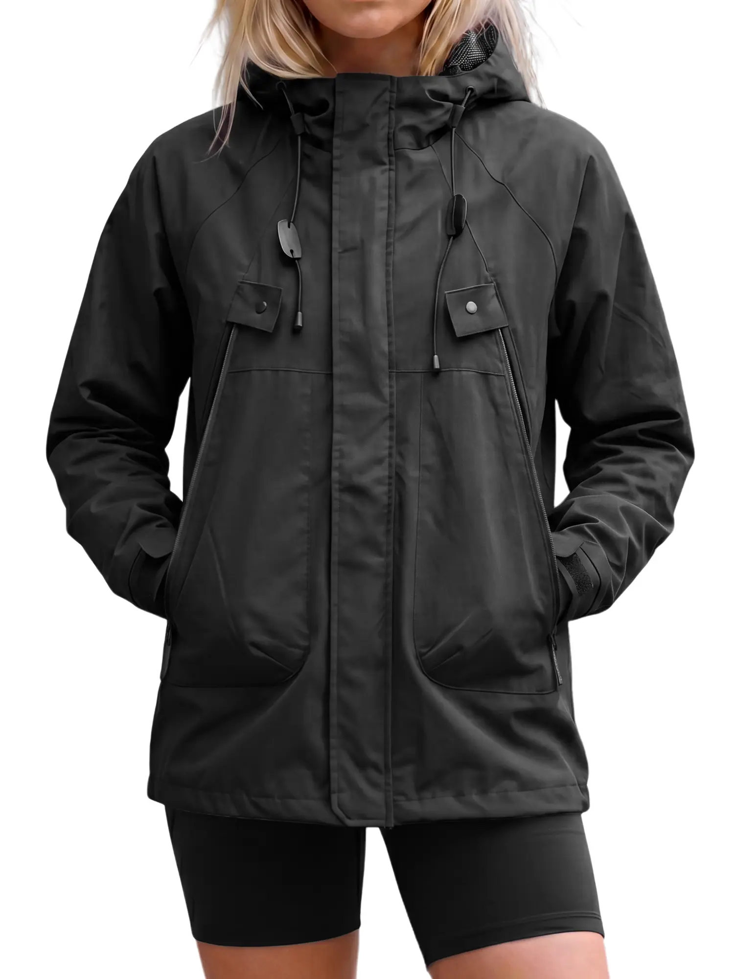 INSPIRE CHIC Women's Raincoat Adjustable Hood Front Zipper Pockets Lightweight Windproof Jacket Casual Outdoor Rain Jackets