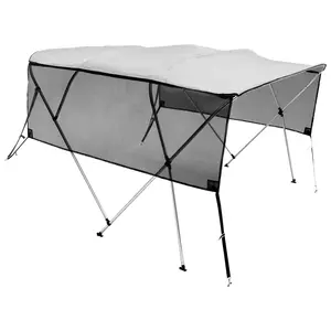 【Father's Day Gift】VEVOR 4 Bow Bimini Top Boat Cover Boat Accessories, 600D Polyester Canopy with 1" Aluminum Alloy Frame, Detachable Mesh Sidewalls, 8'L x 54"H x 85"-90"W, Light Grey, Includes Storage Boot, 2 Straps, 2 Support Poles