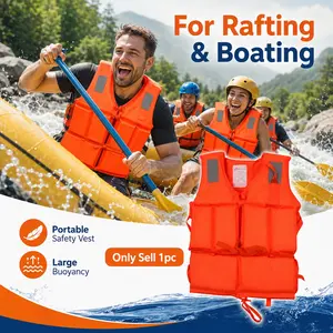 Professional Adult Foam Flotation Swimming Life Jacket, Useful Adult Life Vest, Large Buoyancy Portable Boat Safety Vest, Safety Flotation Device,Reflective Strips Buoyancy Vest,Suitable for Fishing, Rafting, Water Sports, Weight Range 80-260 Lbs Orange