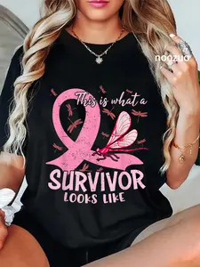 100% Cotton Unisex Breast Cancer Pink Ribbon This is What A Survivor Looks Like T-Shirt