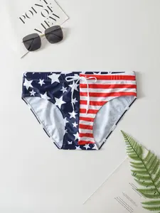 Men Swim Trunks, Men's Striped & Star Print Drawstring Waist Swim Panty, Active Casual Sporty Swimwear for Men Summer Beach Vacation, Men's Swim Shorts for All Seasons, Men's Swimwear, Menswear