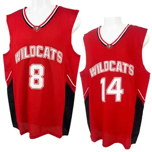 DANFORTH Men's 2025 Basketball Jersey High School Wildcats 8 Troy Bolton Sewing Embroidery Big Size Retro Basketball Uniform Mesh Breathable Sleeveless Training Suit Red, Breathable Mesh, Embroidered Logo