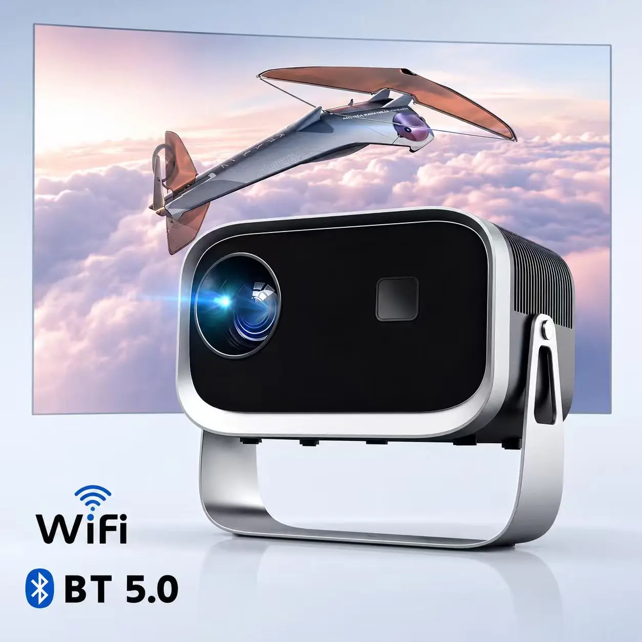 K6 Mini Portable Projector，WiFi6 Wireless Bluetooth ,Vertical Keystone Correction for Home Movie Bedroom Outdoor