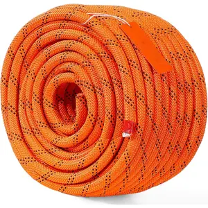 Double Braided Polyester Rope, 1/2 in x 120 ft, 48 Strands, 8000 LBS Breaking Strength Outdoor Climbing Rope, Arborist Rigging Rope for Rock Hiking Camping Swing Rappelling Rescue, Orange/Black Father's Day gift