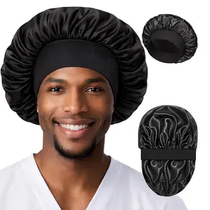 2Pcs Satin Bonnets for Women Men Silk Hair Bonnet for Sleeping Wide Soft Band Large Silky Sleep Cap for Curly Hair Braids