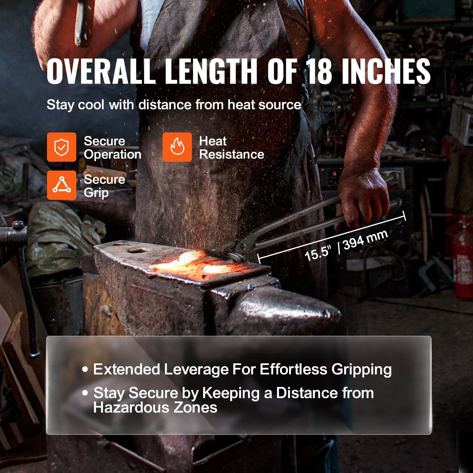 18" Long Blacksmithing Tongs, Spring New Arrivals 18in Wolf Jaw Tongs, Carbon Steel Forge Tongs with A3 Steel Rivets, Heat-Resistant, Extended Leverage, for Horseshoes, Beginner & Seasoned Blacksmiths