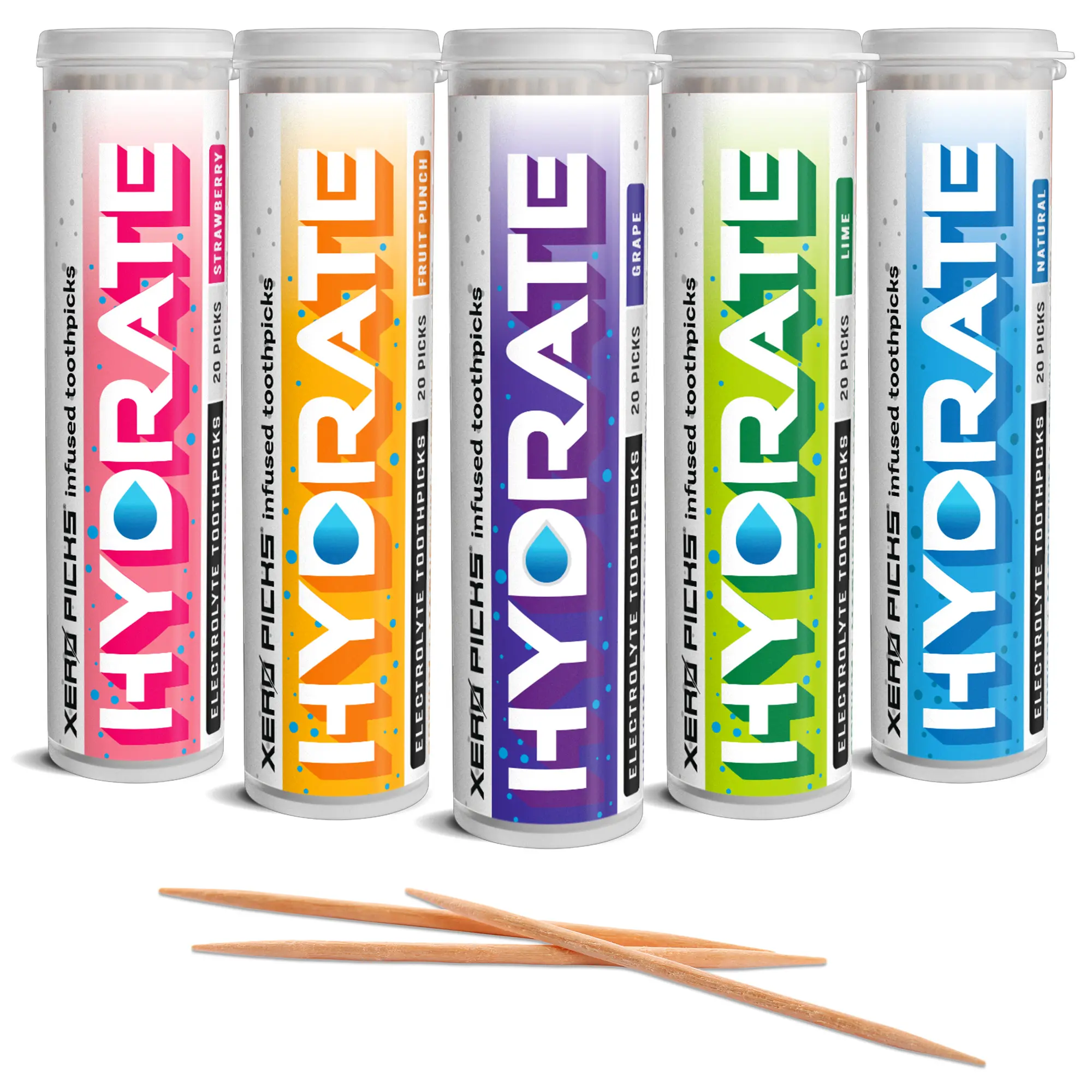 Xero Picks Natural Strawberry Flavored Toothpicks - Sugar-Free, GMO-Free, Electrolyte-Enhanced, Potassium-Infused Wellness Snack That Boosts Hydration, Health & Nutrition Supplement, Edible