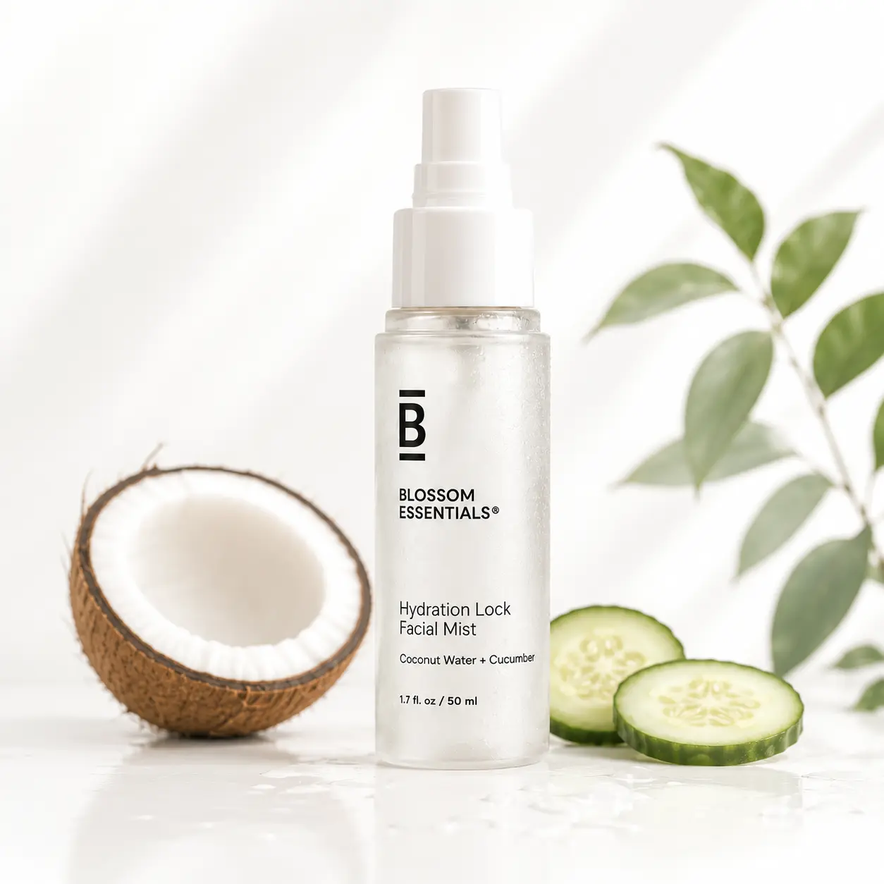 Blossom Essentials Hydration Lock Facial Mist – Cooling Face Spray for Dry & Sensitive Skin, Hydrating Toner Mist with Coconut Water & Cucumber, Refreshing Facial Mist for Redness & Daily Hydration, 1.7 fl oz