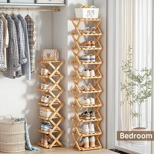 Multi-Layer Bamboo Shoe Rack, Foldable & Stackable Design, Organize Shoes Effortlessly, Ideal for Entryway/bathroom/bedroom Use