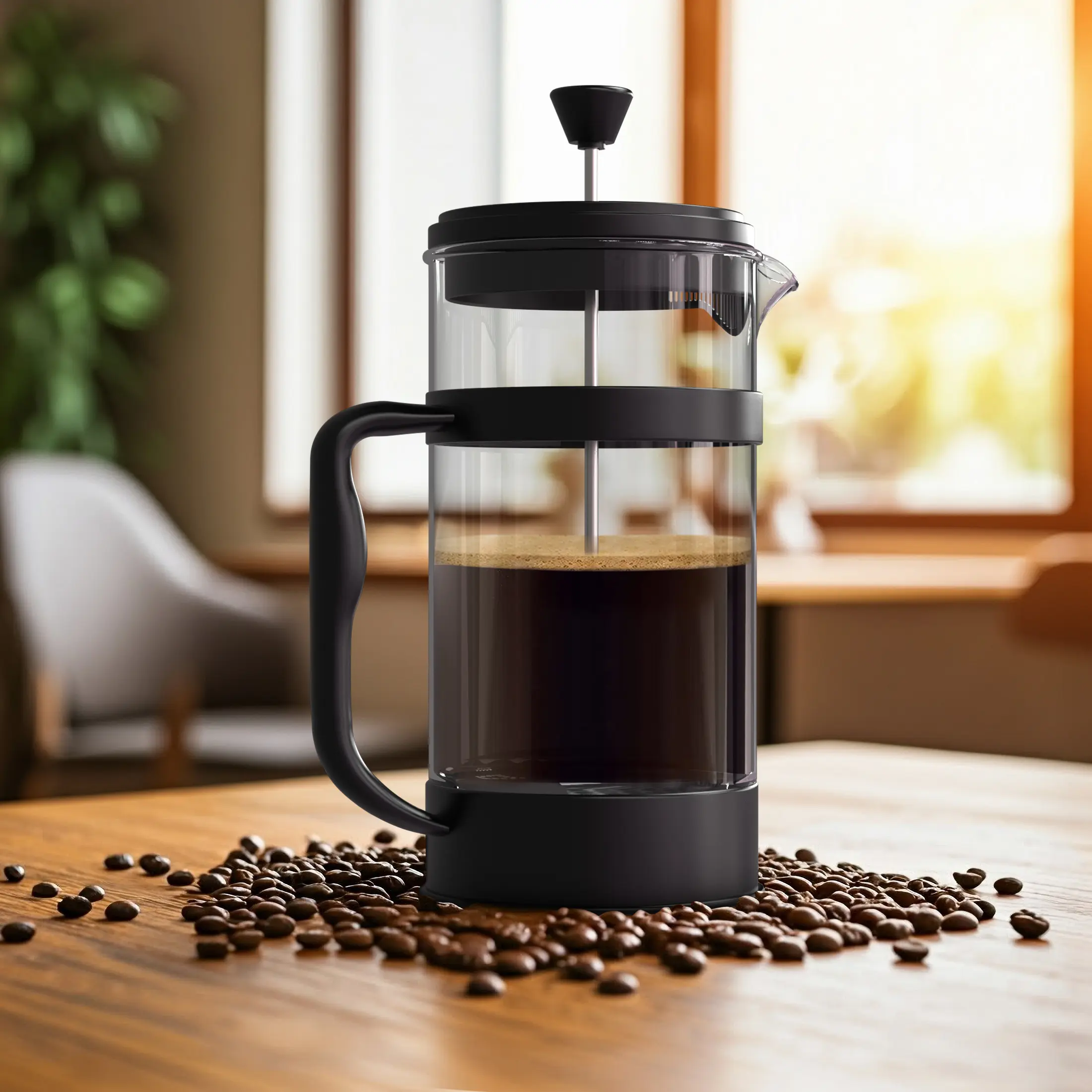Utopia Kitchen 34 oz Borosilicate Glass French Press Coffee Brewer - Heat-Resistant Thick Glass, Portable Handles, Filter, Modern Coffee Pot, Travel-Camping Ready, Black