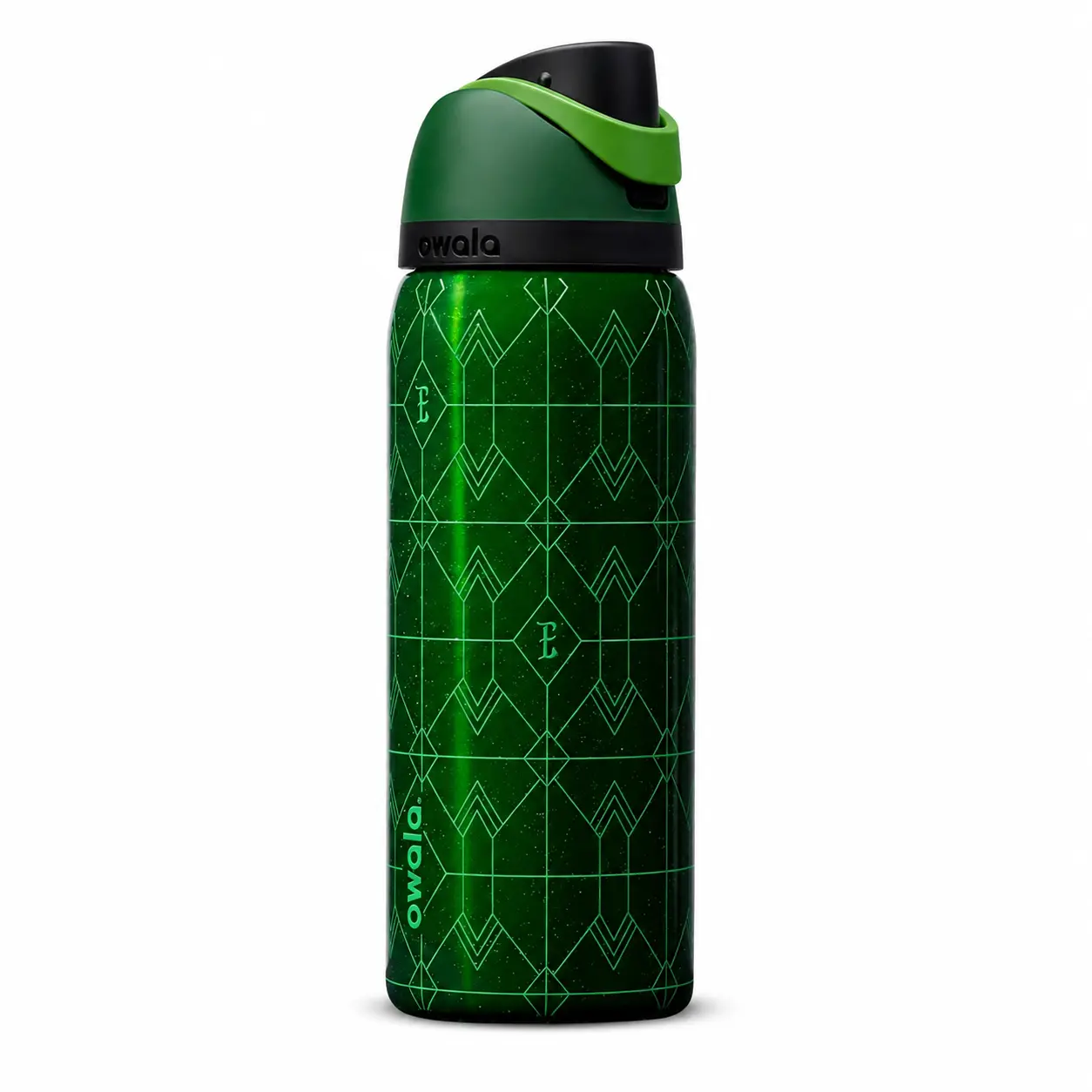 Owala 32oz FreeSip Emerald Green Geometric Water Bottle with Straw Lid, Vacuum Insulated Stainless Steel Leak-Proof Travel Cup for Gym, Office, College, Car Rides, Outdoor Sports and Cold Drinks