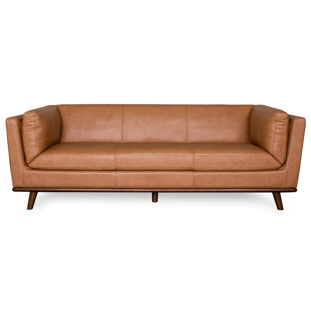Brooklyn Cognac Leather Sofa, Luxury Modern Comfortable Indoor Furniture for Interior Decor