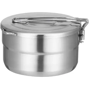 Stainless Steel Camping Cook Pot, 1.5L Camping Cookware with Lid and Folding Handle, Large Capacity Bento Pot for Outdoor Backpacking Camping Hiking Picnic