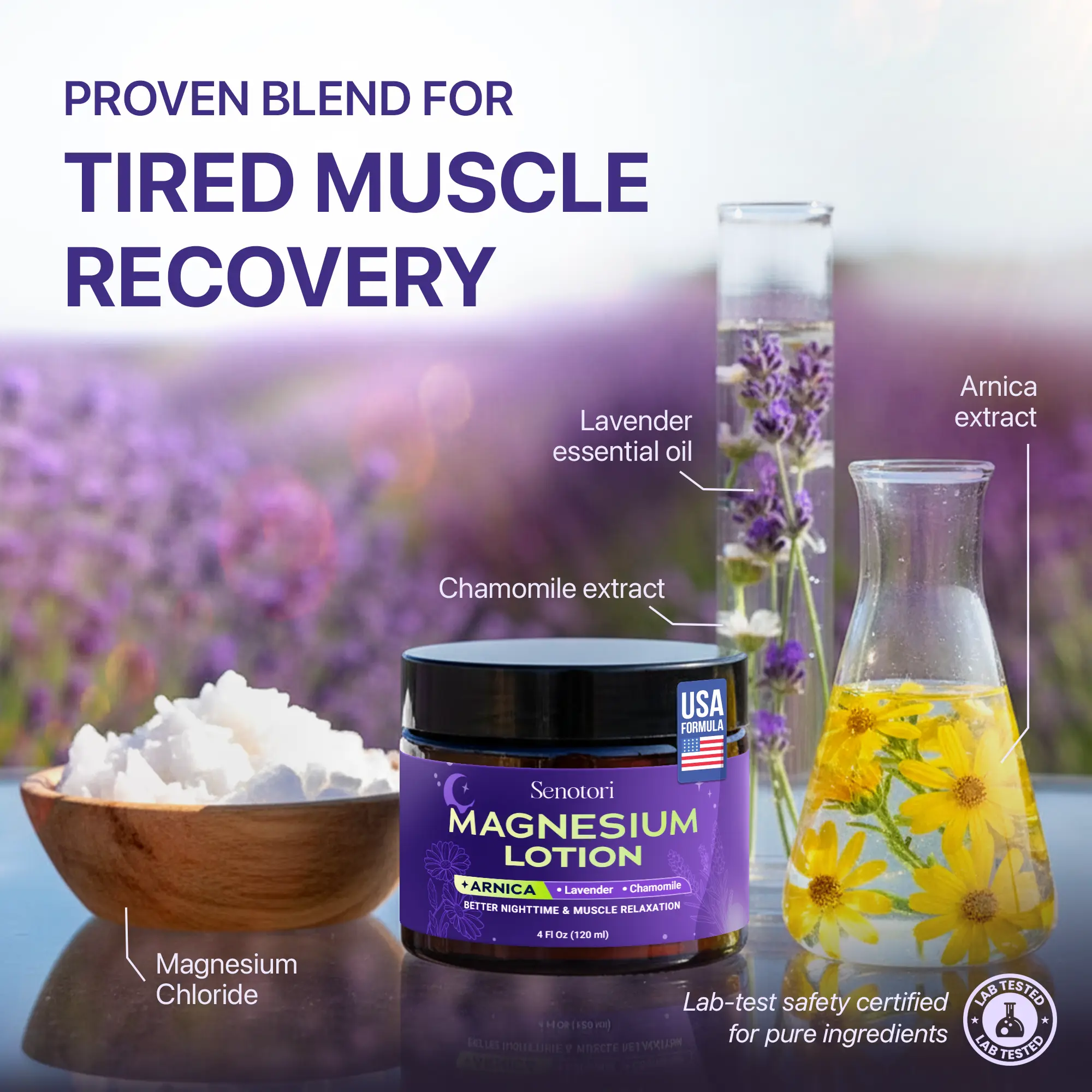 Nighttime Magnesium Lotion Plus, Topical Magnesium Cream with Arnica, Lavender & Chamomile, Relaxation, Massage, Post-Workout Recovery & Bedtime Body Care, Father's Day Gift