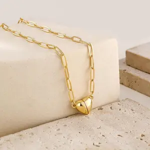 One heart magnet pendant stainless steel return chain simple fashion necklace