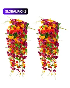 2Pcs UV-Resistant Artificial Hibiscus Vine Set, Decorative Artificial Outdoor Flowers for Outdoor Home Decor, Faux Plant for Holiday Decoration, Garden Office Glass Bouquet Accent