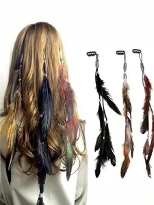 Artificial-Feather-Boho-Style-Feather-Tassel-Hair-Clip-With-Snap-Suitable-For-Women-Daily-Use-Hair-Accessories-Hair-Barrettes-Hair-Clips-Claw-Clips-Hair-Claws