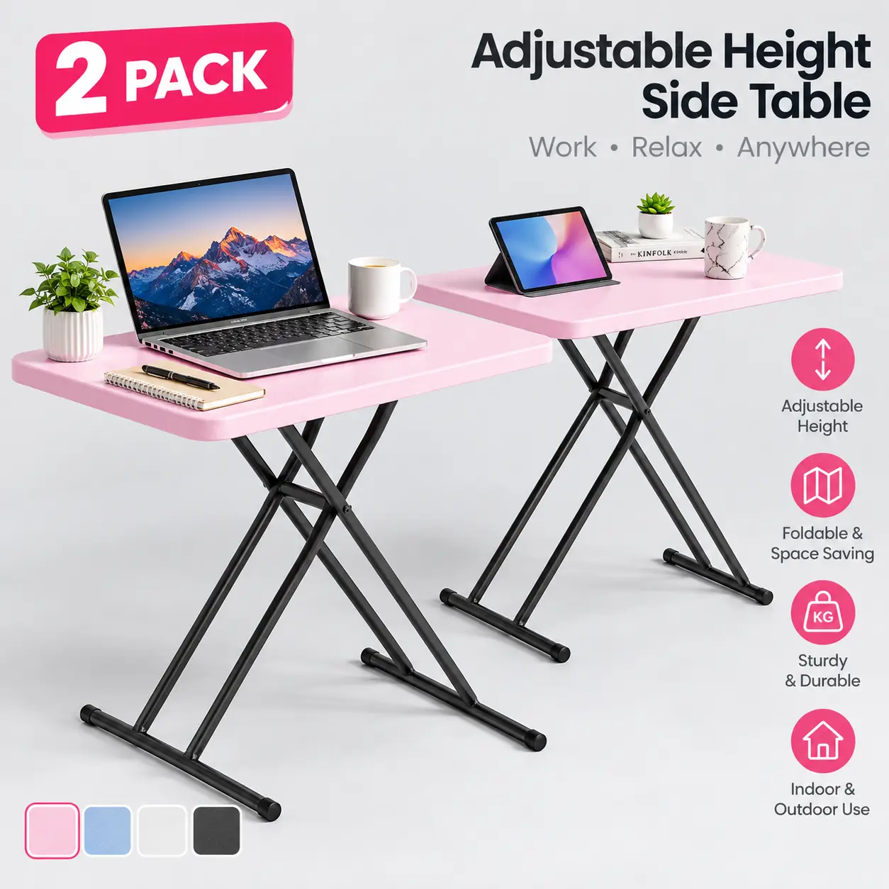 30"  Foldable Table, Adjustable Height Portable Table for Small Spaces, Laptop, Dining & Gaming, Home, Office & Camping