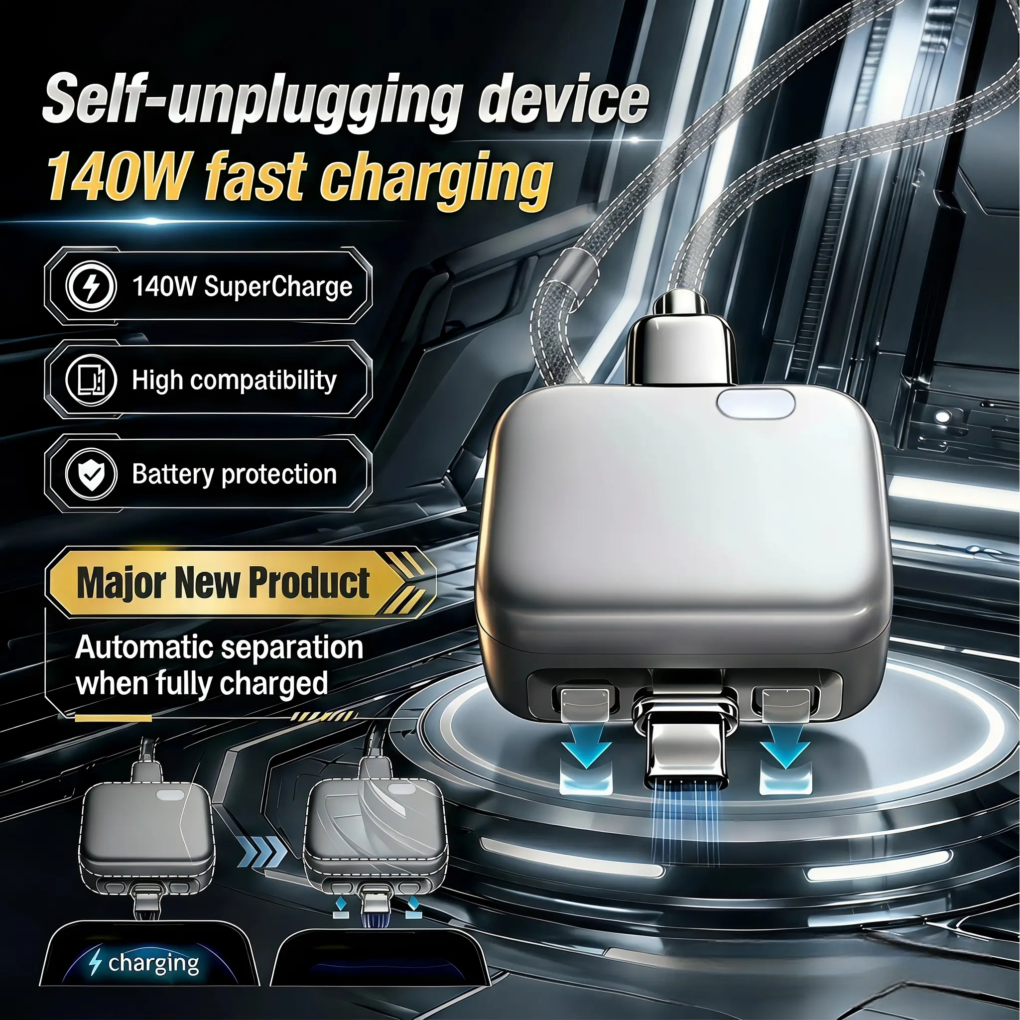 Type-C Physical-Disconnect Battery Guard - Auto & Self-Eject Charger, Smart Auto-Stop Charging Accessory for Mobile Smartphones, Laptops, Tablets, Anti-Overcharge Tech for Safe Overnight Use, Gift for Chargeable Devices-YY