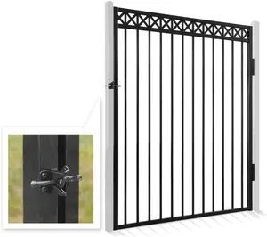 Fencer Wire Heavy Duty Flat Top X-Pattern Decorative Fence Gate, 5FT Width Outdoor Fence Gate, Outdoor Anti-Rust Metal Steel Gate for Fencing Barrier, Garden Gate with Gate Lock