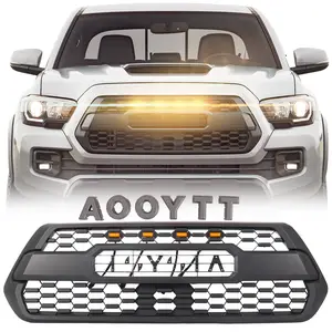 Front Grille Replacement Parts for 2016-2023 Tacoma TRD Style SR, SR5, TRD Off-Road Edition, TRD Sport Edition, Black Matte Bumper ABS Material Grille with 4 Amber LED Lights