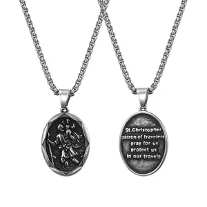 Men’s St. Christopher Necklace: Stainless Steel Religious Travel Guardian Pendant Medal Protection Amulet for Baptisms Daily Wear Christmas