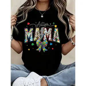 Autism Mama T Shirt With Colorful Puzzle Piece And Leopard Print Design For Motherhood And Awareness Events